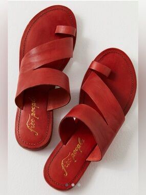 Free People Abilene Red Leather Toe Loop Sandals  | Block Heel | EU 39